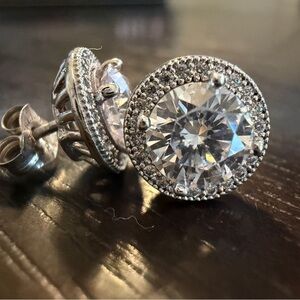 Sterling Silver Halo Stud Earrings with Clear Cubic Zirconia